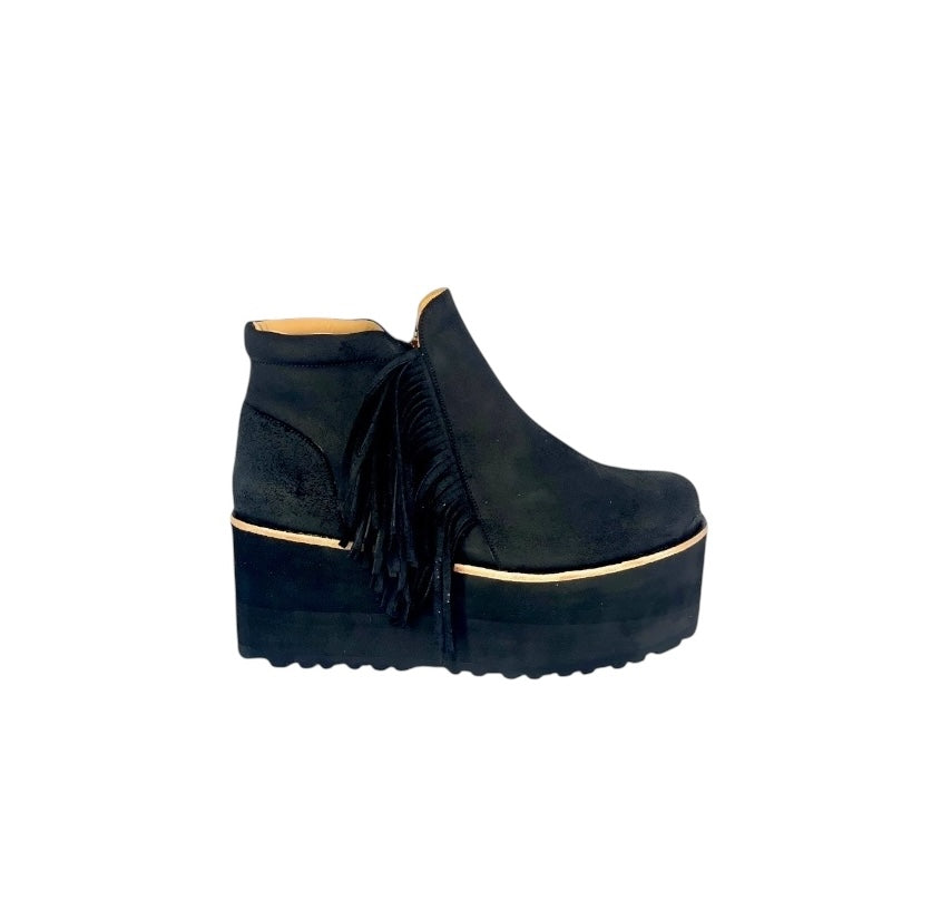 BOTÍN DE PLATAFORMA MECHE NEGRO DE CUERO – Zapatos Vanessa Gil