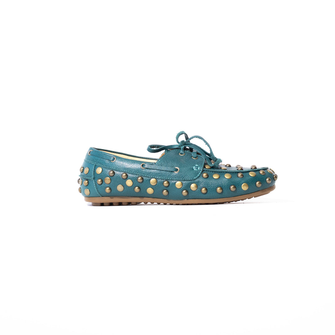 MOCASÍN MUJER DE CUERO RENO VERDE ESMERALDA