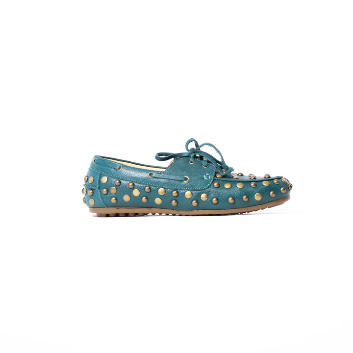 MOCASÍN MUJER DE CUERO RENO VERDE ESMERALDA