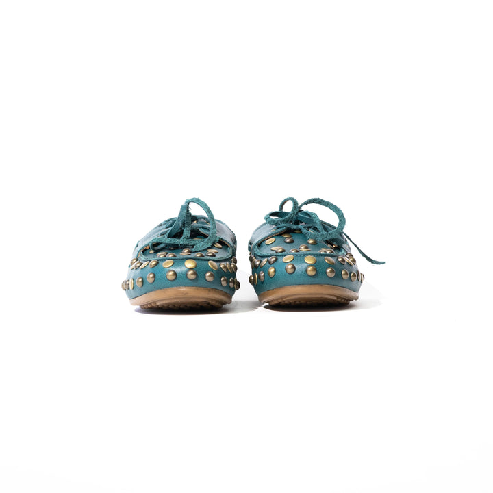 MOCASÍN MUJER DE CUERO RENO VERDE ESMERALDA