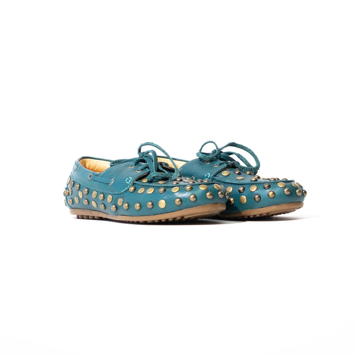 MOCASÍN MUJER DE CUERO RENO VERDE ESMERALDA