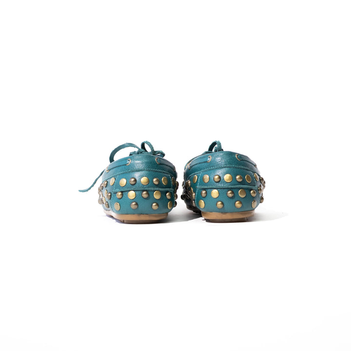 MOCASÍN MUJER DE CUERO RENO VERDE ESMERALDA