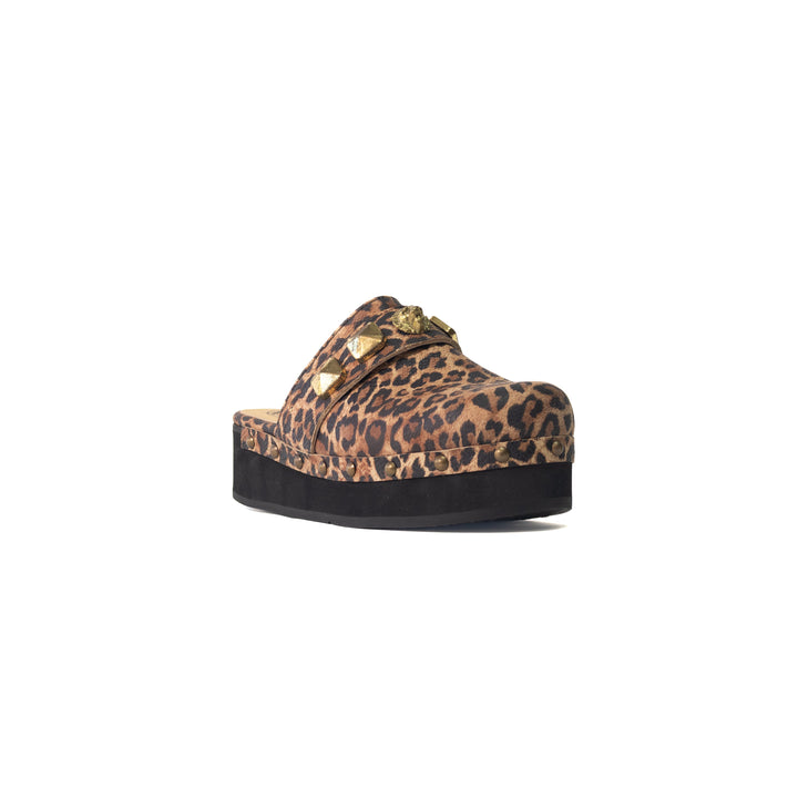 ZUECO DE CUERO LEOPARDO BAJO