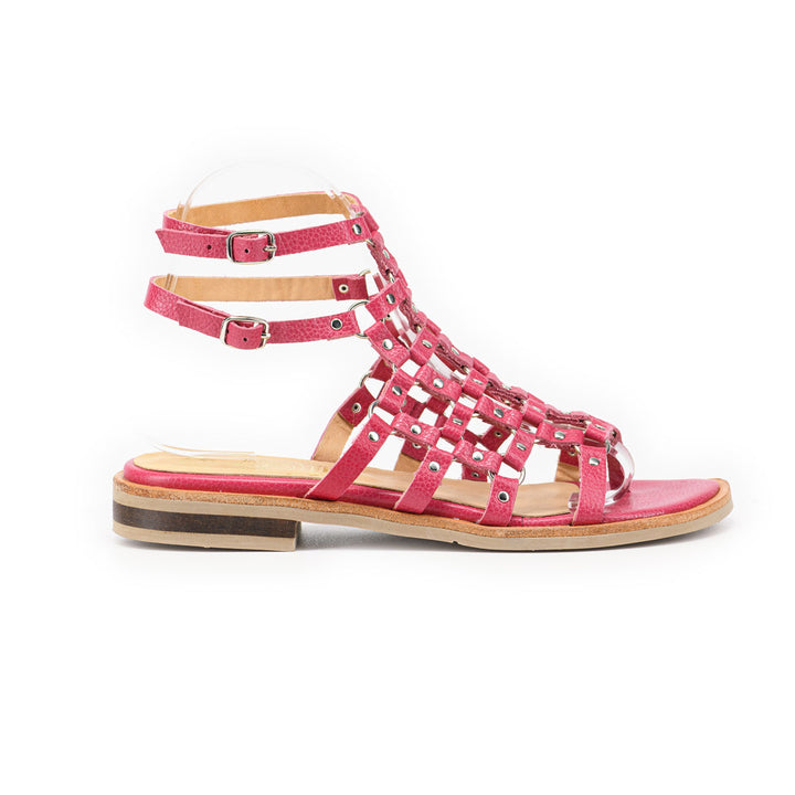 SANDALIA DE CUERO ROMANA FUCSIA