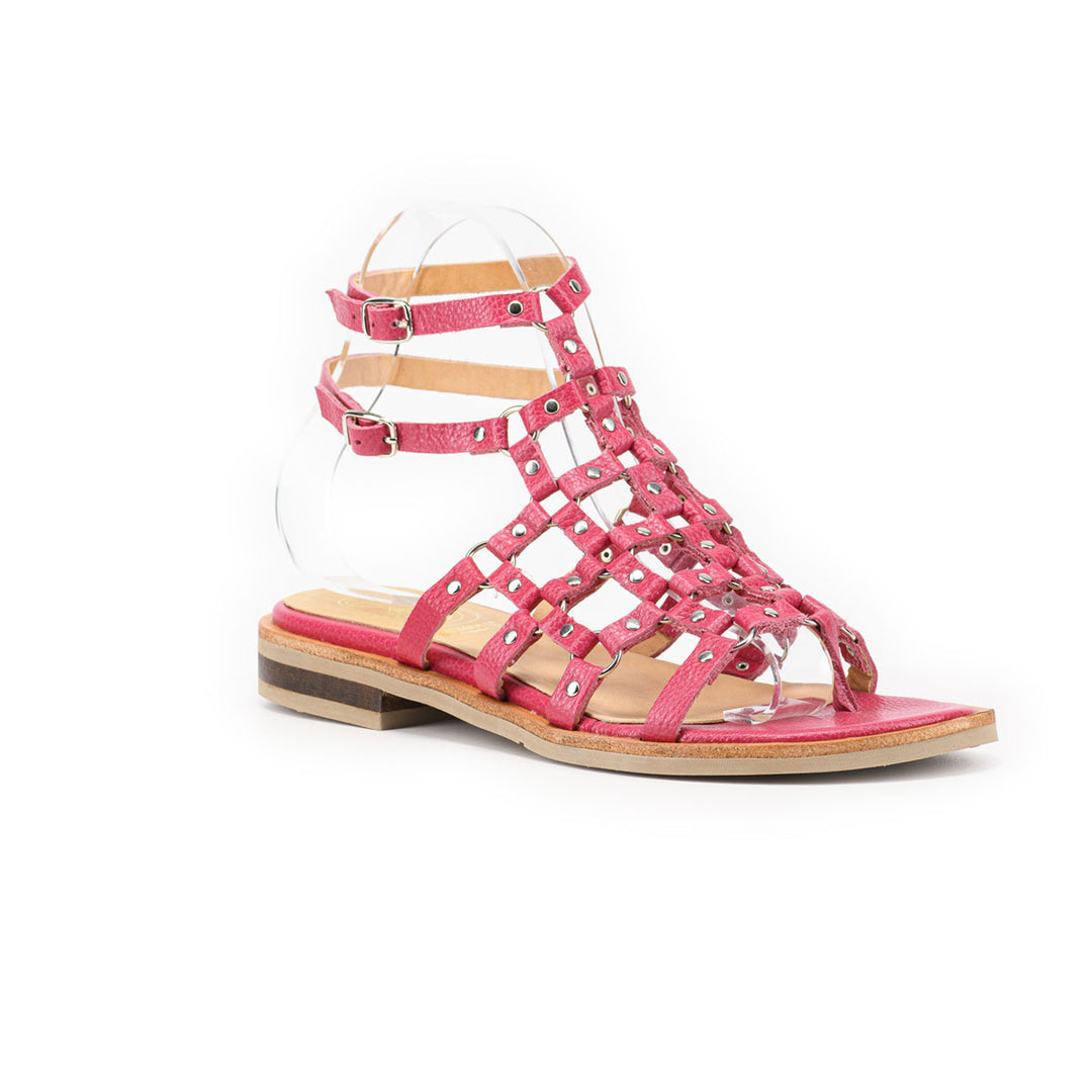 SANDALIA DE CUERO ROMANA FUCSIA