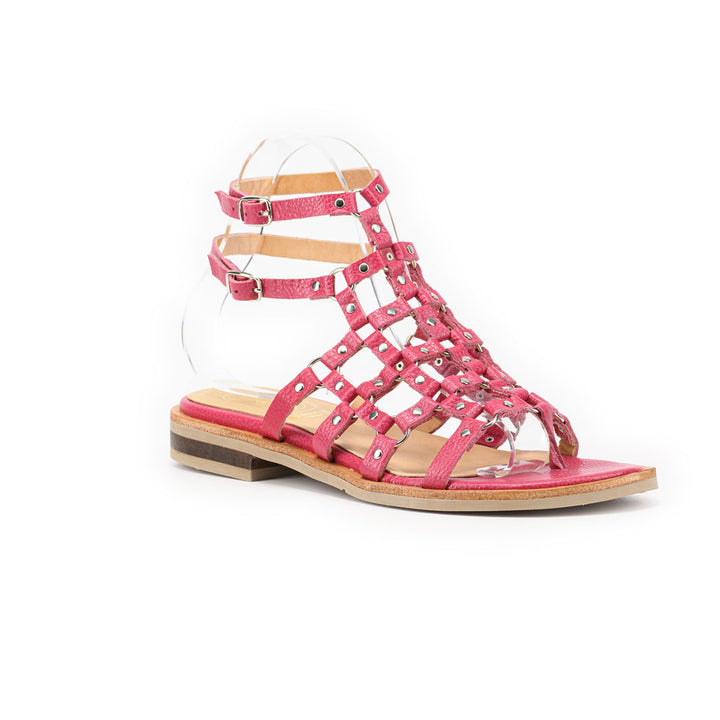 SANDALIA DE CUERO ROMANA FUCSIA