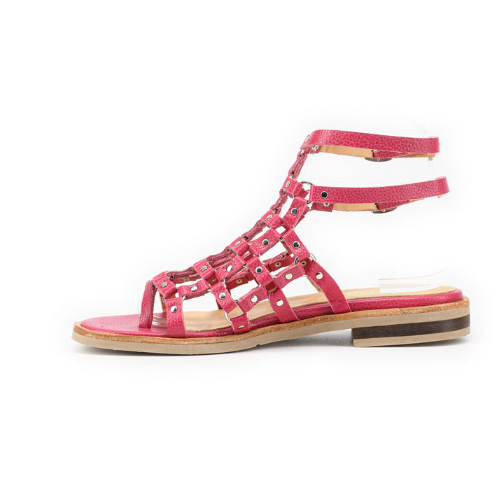 SANDALIA DE CUERO ROMANA FUCSIA