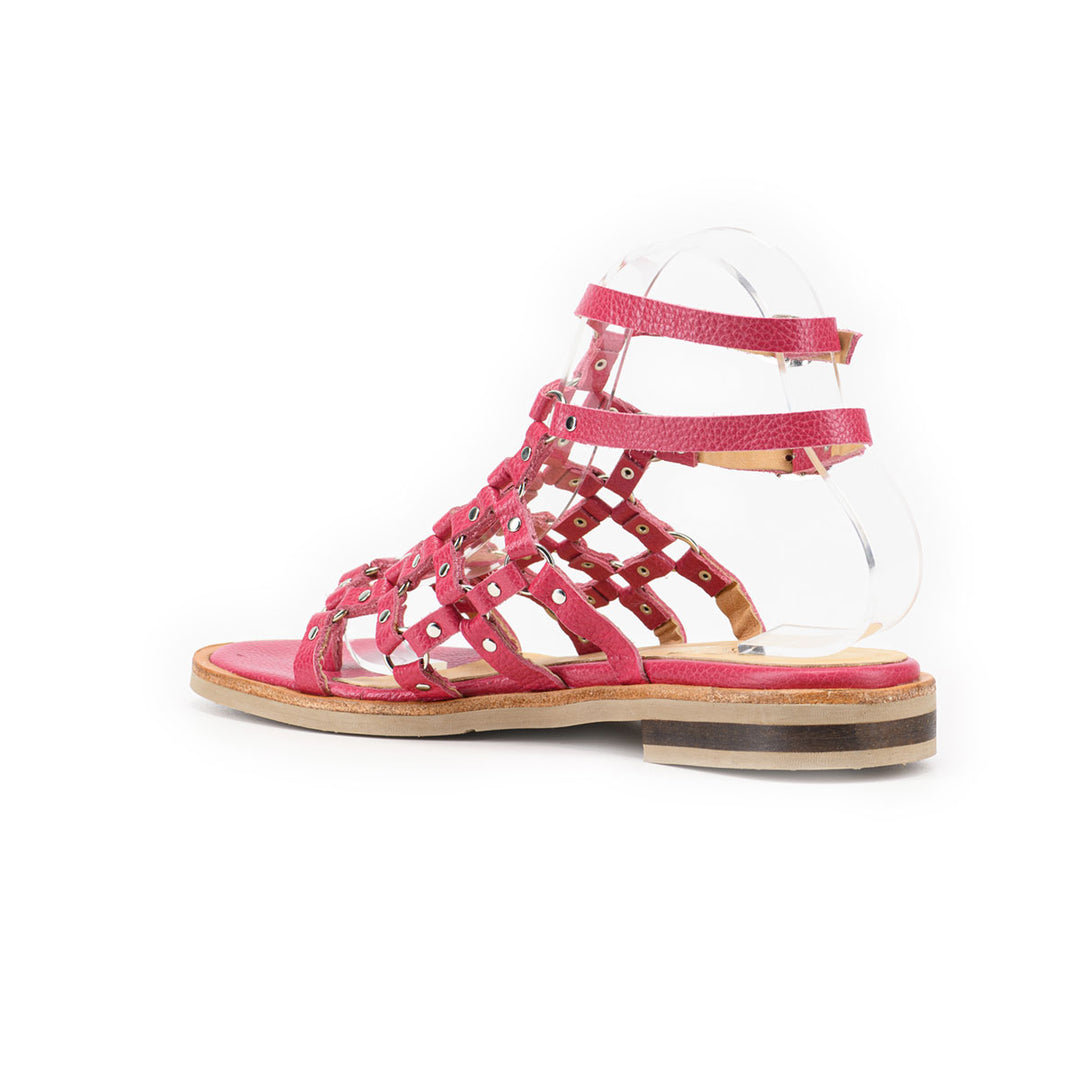 SANDALIA DE CUERO ROMANA FUCSIA