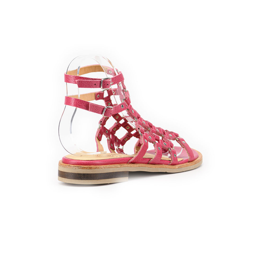 SANDALIA DE CUERO ROMANA FUCSIA
